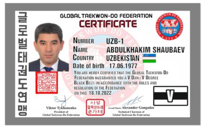 UZBEKISTAN, Abdulkhakim Shaubaev – 5th dan black belt